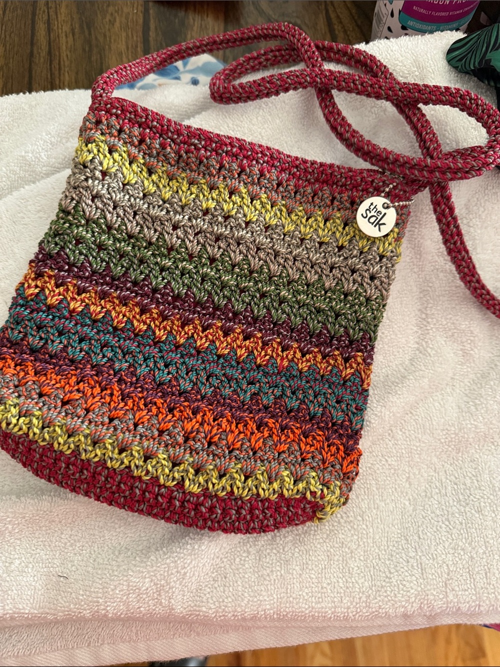 The Sak Multicolor Crochet Crossbody with Red Trim